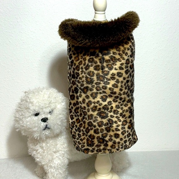 Leopard Print Dog Coat with Faux Fur Collar - Picture 4 of 8